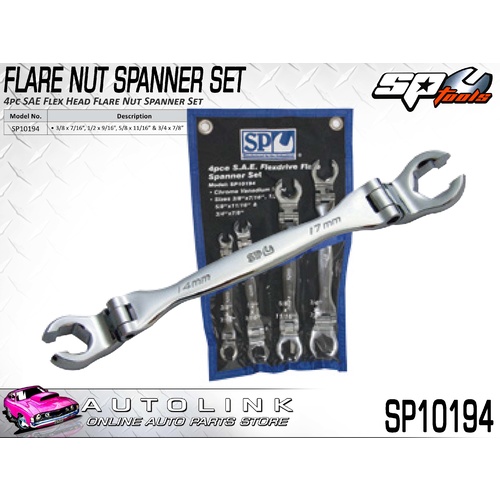 SP TOOLS 4PC SAE FLEXHEAD FLARE WRENCH / SPANNER SET ( SP10194 )