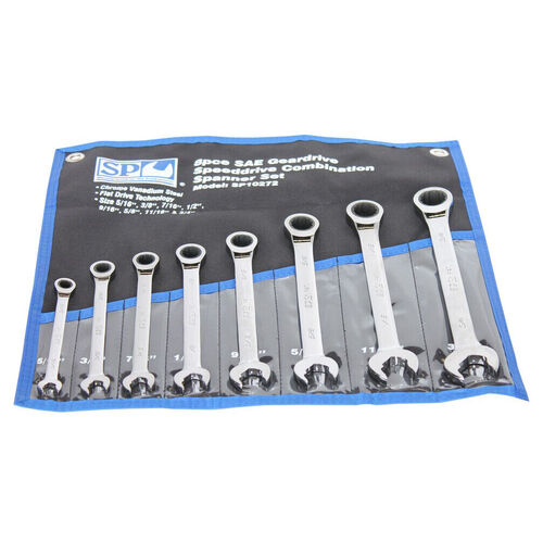 SP TOOLS 8PC SAE 0° SPEED DRIVE COMBINATION GEARDRIVE WRENCH SPANNER SET