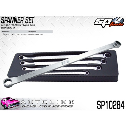 SP TOOLS 4PC SAE 15° OFFSET LONG RING WRENCH / SPANNER SET ( SP10284 )
