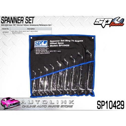 SP TOOLS 9PC METRIC 75° OFFSET RING SPANNER / WRENCH SET ( SP10429 )