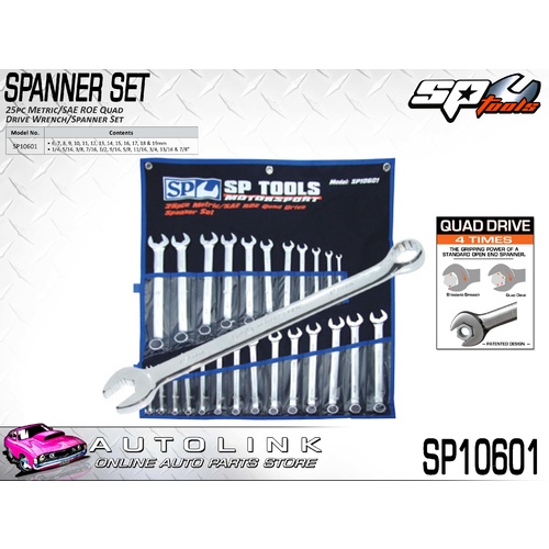 SP TOOLS 25PC METRIC/SAE ROE QUAD DRIVE SPANNER SET WITH CASE SP10601