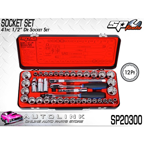 SP TOOLS SOCKET SET - 41PC 1/2"DR 12PT - METRIC/SAE CHROME VANADIUM SP20300