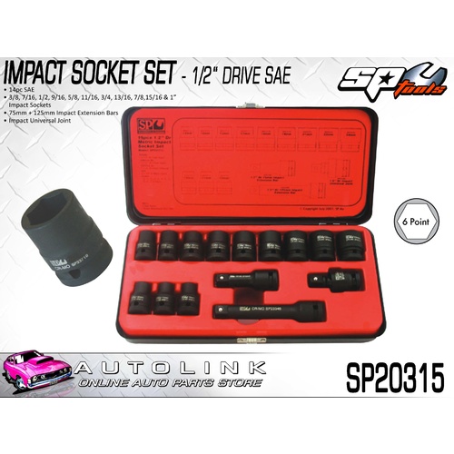 SP TOOLS IMPACT SOCKET SET 1/2DR 6PT 14PC SAE ( SP20315 )