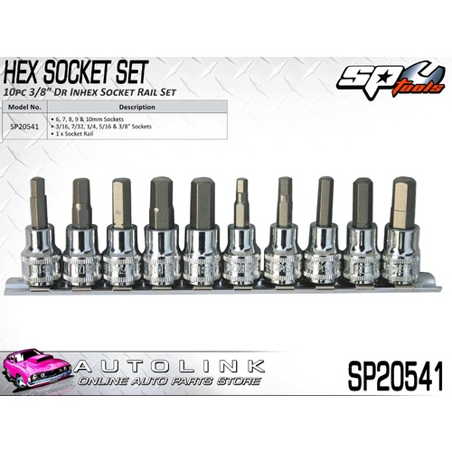 SP TOOLS SOCKET RAIL SET - 10PC 3/8"DR - INHEX METRIC/SAE ( SP20541 )