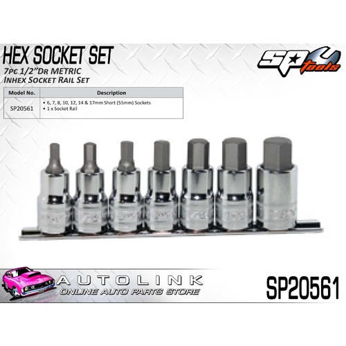 SP TOOLS SOCKET RAIL SET - 7PC 1/2"DR - INHEX METRIC ( SP20561 )