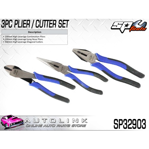 SP TOOLS PLIER / CUTTER SET - 3PC 200MM WITH EASY GRIP HANDLES SP32903