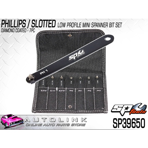 SP TOOLS 7PC PHILLIPS / SLOTTED DIAMOND COATED LOW PROFILE MINI SPANNER BIT SET