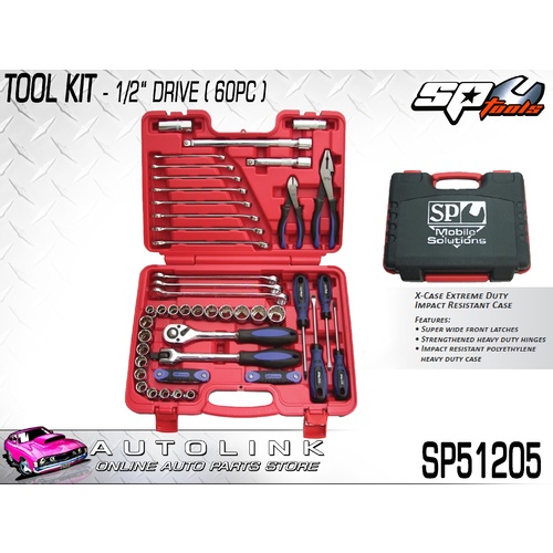 SP TOOLS 60PC 1/2’’DR METRIC/SAE TOOL KIT IN X-CASE ( SP51205 )