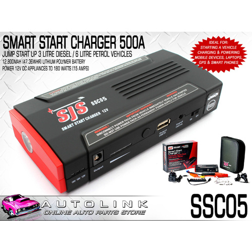 SMART START CHARGER, POWER PACK & JUMP STARTER (500 AMP) FOR MOBILE DEVICES 
