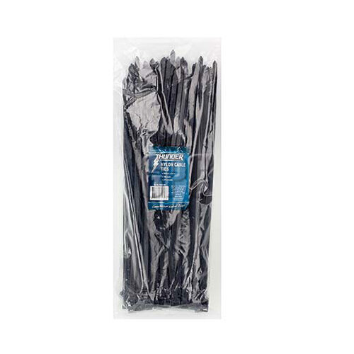 THUNDER TDR06150 BLACK NYLON CABLE TIES UV RESISTANT 380mm x 8mm 100PK