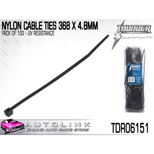 THUNDER BLACK NYLON CABLE TIES UV RESISTANT 368mm x 4.8mm 100PK - TDR06151