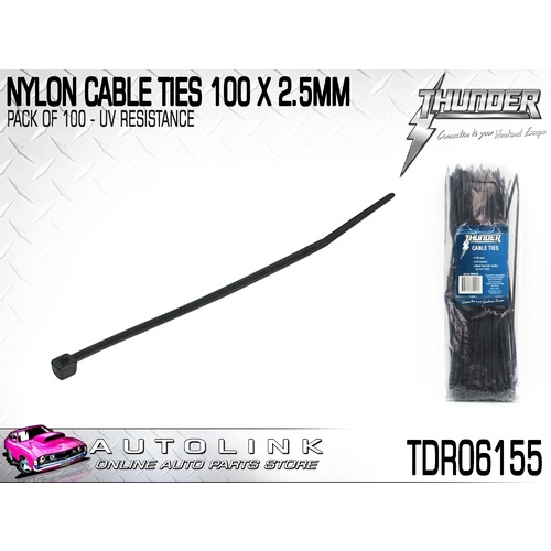 THUNDER BLACK NYLON CABLE TIES UV RESISTANT 100mm x 2.5mm 100PK - TDR06155