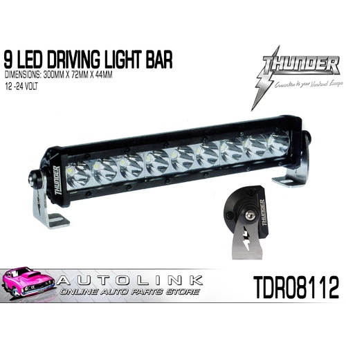 THUNDER 9 LED DRIVING LIGHT BAR WITH BRACKETS 12-24V 300x72x44mm TDR08112