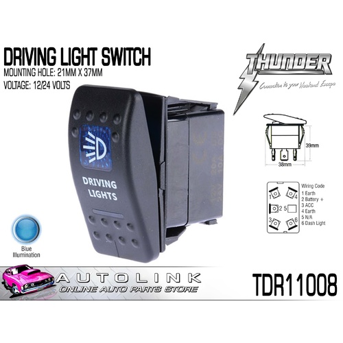 THUNDER DRIVING LIGHTS SWITCH (ROCKER) 20AMP @ 12V MOUNT: 21mm x 37mm TDR11008
