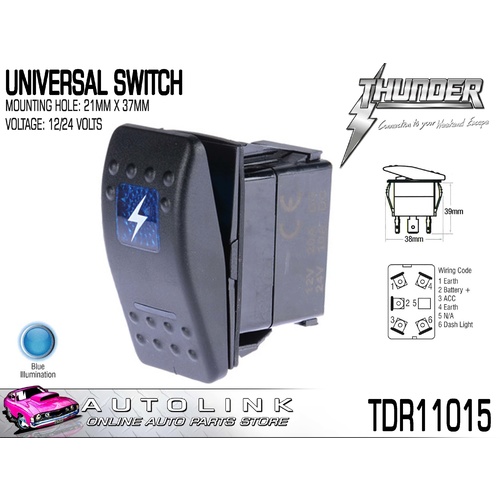 THUNDER UNIVERSAL (ROCKER) SWITCH 20AMP @ 12V MOUNT: 21mm x 37mm TDR11015