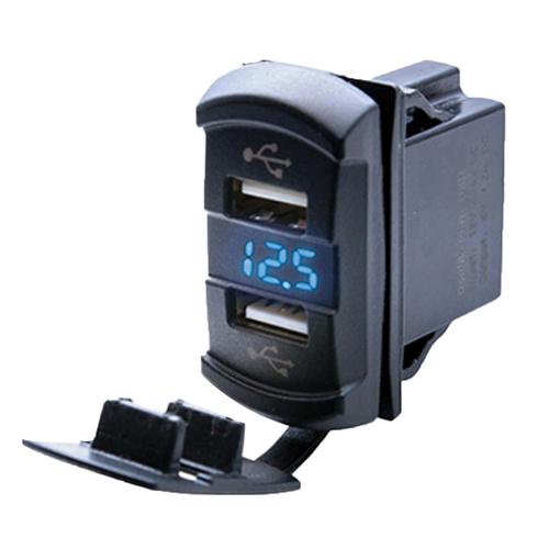 THUNDER DUAL USB SOCKET WITH VOLTMETER MOUNT: 21mm x 37mm ( TDR11025 )