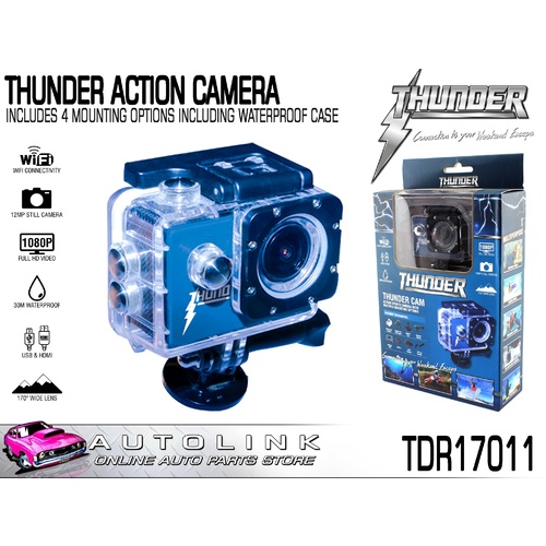 THUNDER ACTION CAMERA - 1080P, Wi-Fi, WATERPROOF CASE, 6 MOUNT OPTIONS TDR17011