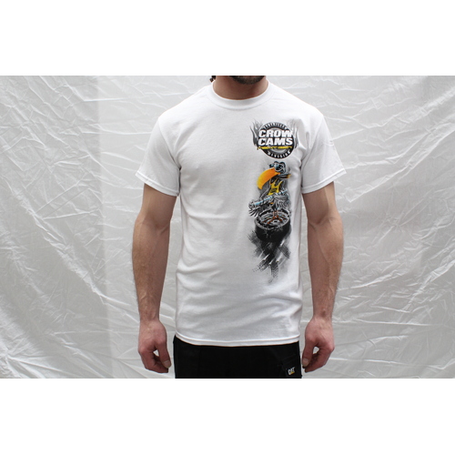 Crow Cams White T Shirt Ford FGX Drag Print on Back & Crow on Front - 3XL