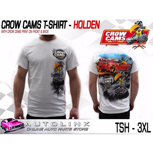 CROW CAMS WHITE T-SHIRT HOLDEN GTS DRAG PRINT ON BACK & CROW ON FRONT - 3XL
