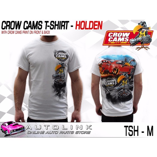 CROW CAMS WHITE T-SHIRT HOLDEN GTS DRAG PRINT ON BACK & CROW ON FRONT - MEDIUM