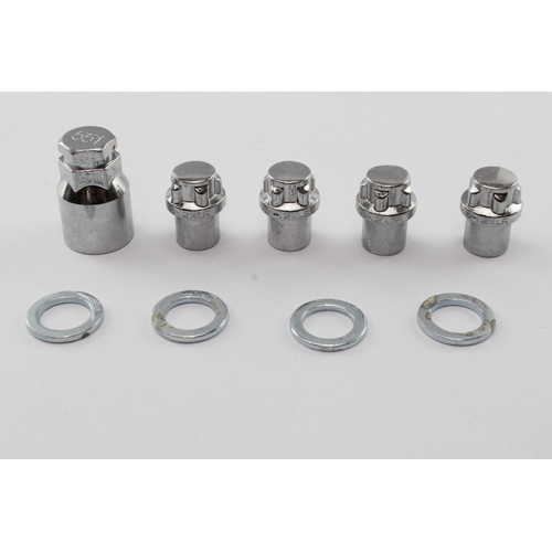 NICE CHROME WHEEL NUT LOCK SET M12 x 1.5 THREAD - 4 PACK WITH KEY W3LOCK