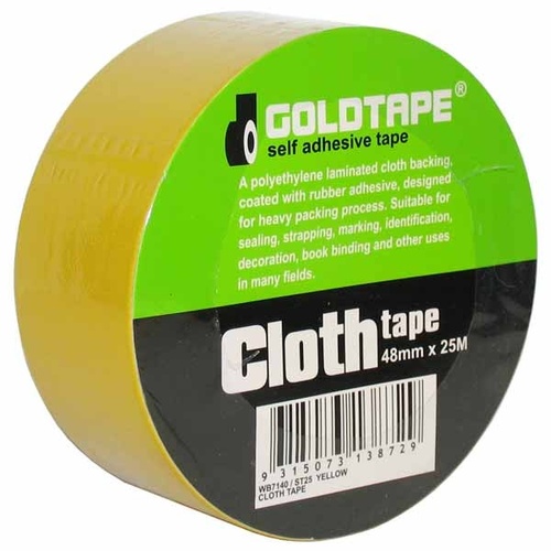 CLOTH / RACE TAPE 48mm x 25 METRE ROLL YELLOW 100 MILE / GAFFER TAPE WB7140