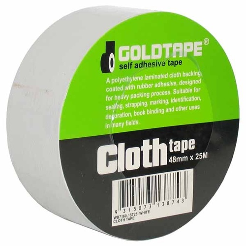 CLOTH / RACE TAPE 48mm x 25 METRE ROLL WHITE 100 MILE / GAFFER TAPE WB7160