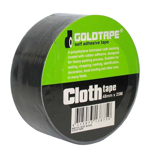 Cloth / Race Tape 48mm x 25 Metre Roll Black 100 Mile / Gaffer Tape WB7170