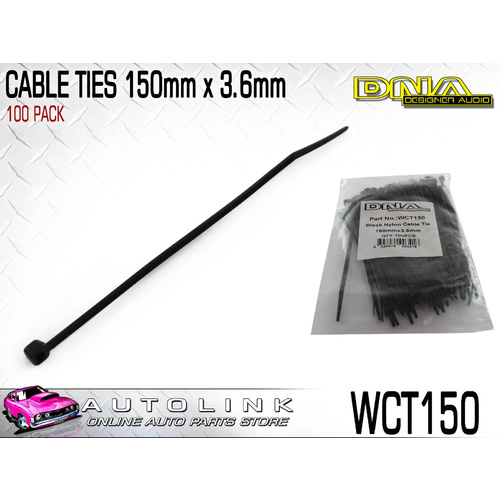 DNA CABLE TIES 150mm x 3.6mm UV RESISTANT BLACK - PACK OF 100 ( WCT150 ) 