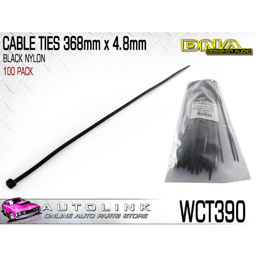 DNA CABLE TIES 368mm x 4.8mm UV RESISTANT BLACK - PACK OF 100 ( WCT390 ) 