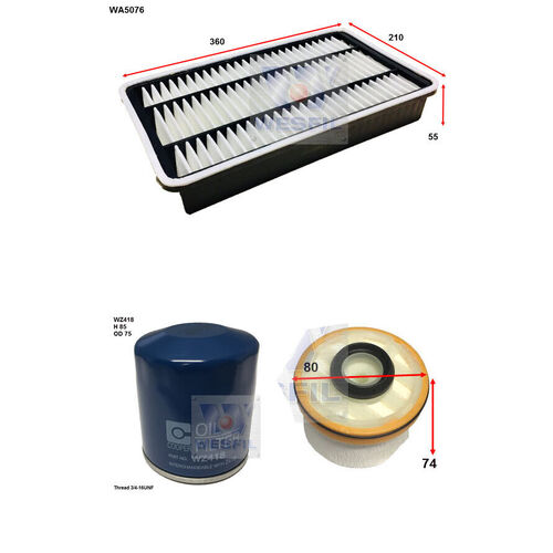 Wesfil WK55 Filter Service Kit for Toyota HiAce KDH 1KD-FTV 3.0L Turbo Diesel