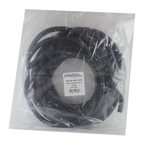 DNA Split Corrugated Flexi Loom Tube 13mm Black 10 Metre Roll - WLT1310
