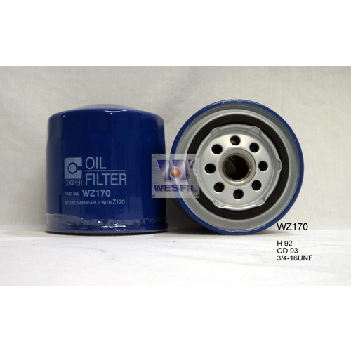 WESFIL WZ170 OIL FILTER SAME AS RYCO Z170 - CHECK APP BELOW